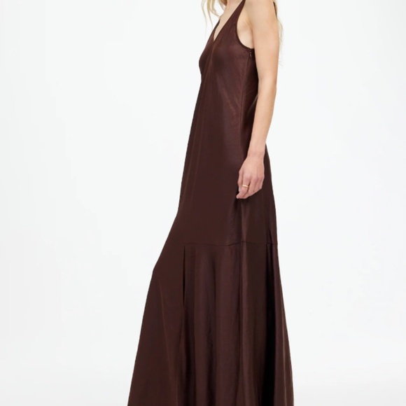 NWT Madewell Dark Carob/ Brown Satin Sleeveless Maxi Slip Dress SZ 0 - Picture 3 of 8